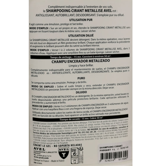 Shampoing cirant pour parquets brillants sans frotter AVEL, mode d'emploi