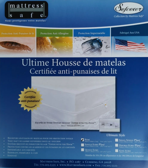 Housse anti punaises de lit pour matelas de bébé 60 x 120 x 17 Mattres Safe