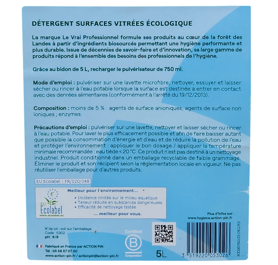 Détergent surfaces vitrées écologique Le Vrai, mode d'emploi