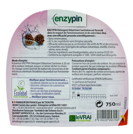 Détergent sanitaire biodégradable Enzypin, mode d'emploi.