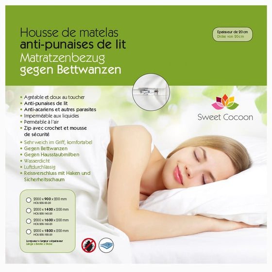 Housses anti punaises de lit pour matelas de 20 cm d'épaisseur.